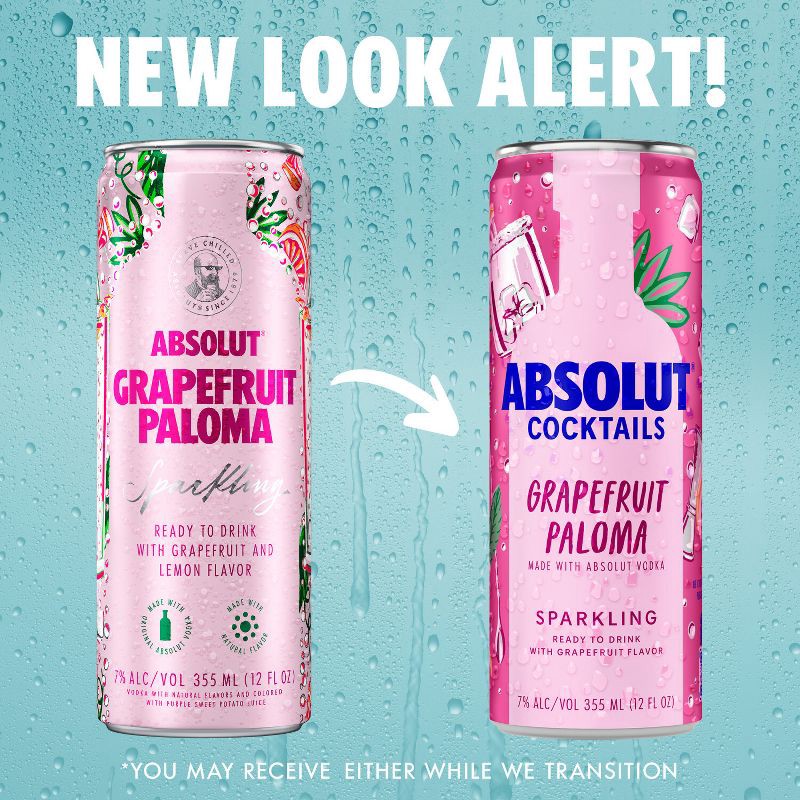 slide 2 of 8, Absolut Grapefruit Paloma Sparkling Vodka Cocktail - 4pk/355ml Cans, 4 ct; 355 ml