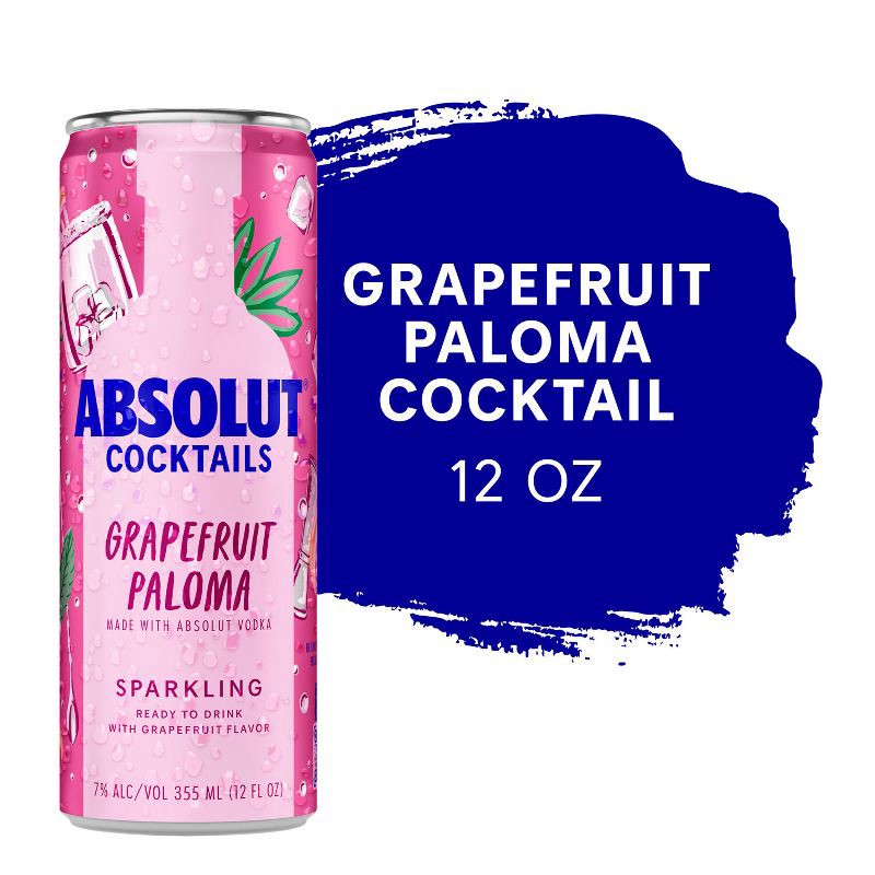 slide 3 of 8, Absolut Grapefruit Paloma Sparkling Vodka Cocktail - 4pk/355ml Cans, 4 ct; 355 ml