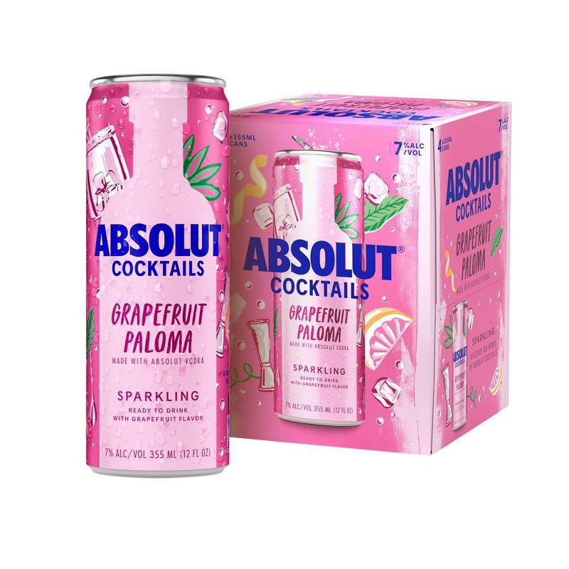 slide 1 of 7, Absolut Grapefruit Paloma Sparkling Vodka Cocktail - 4pk/355ml Cans, 4 ct; 355 ml