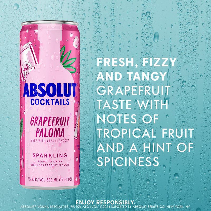 slide 7 of 9, Absolut Grapefruit Paloma Sparkling Vodka Cocktail - 4pk/355ml Cans, 4 ct; 355 ml