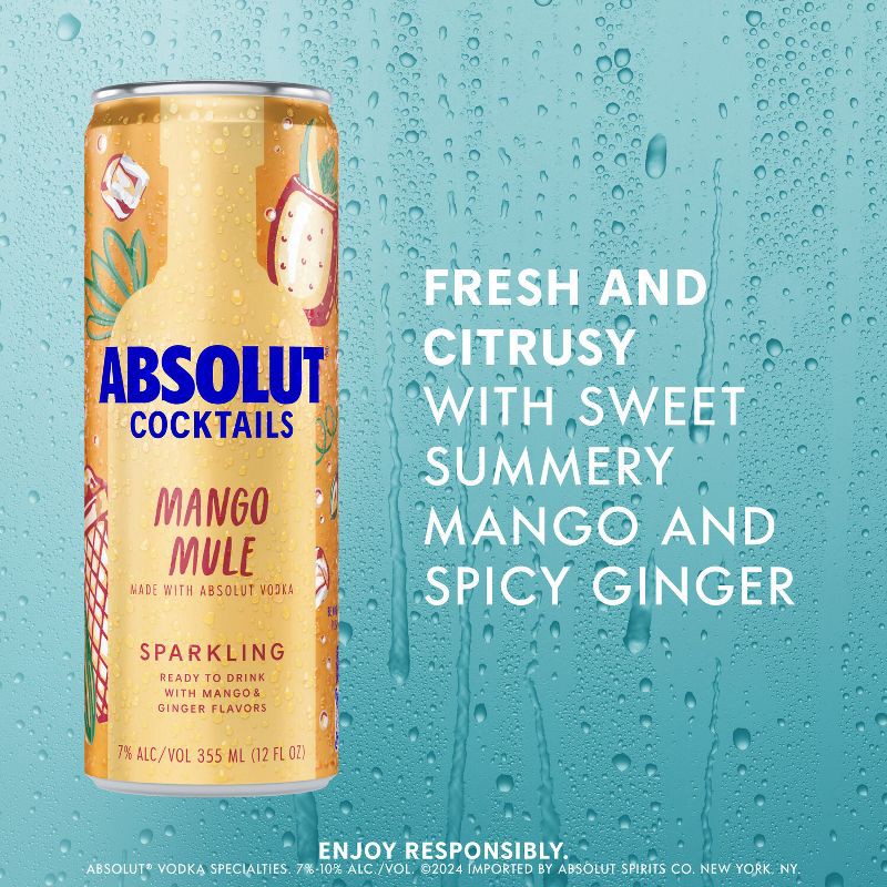slide 2 of 7, Absolut Mango Mule Sparkling Vodka Cocktail - 4pk/355ml Cans, 4 ct; 355 ml