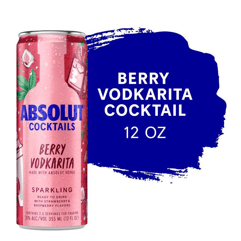 slide 3 of 7, Absolut Berry Vodkarita Sparkling Vodka Cocktail - 4pk/355ml Cans, 4 ct; 355 ml