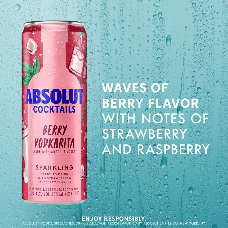 slide 5 of 7, Absolut Berry Vodkarita Sparkling Vodka Cocktail - 4pk/355ml Cans, 4 ct; 355 ml