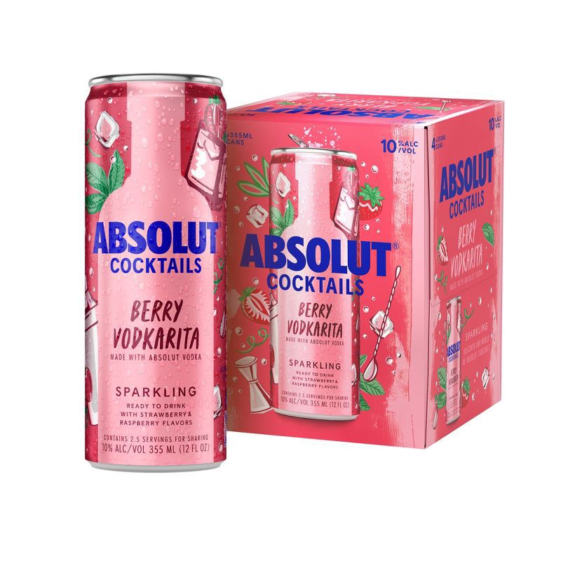 slide 1 of 7, Absolut Berry Vodkarita Sparkling Vodka Cocktail - 4pk/355ml Cans, 4 ct; 355 ml