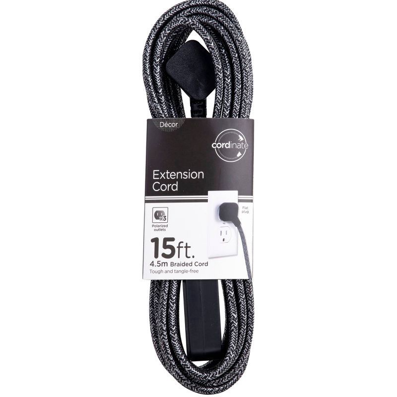 slide 9 of 9, Cordinate 15' 3 Outlet Polarized Extension Cord Dark Gray, 1 ct