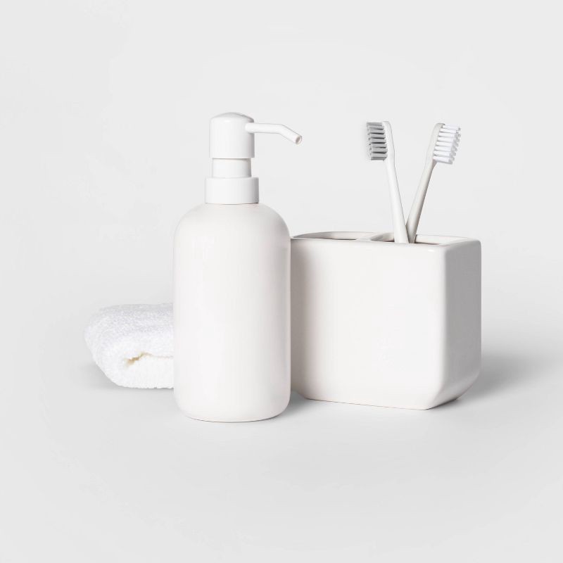 slide 2 of 2, Soap Pump White - Room Essentials™: Ceramic Hand Wash Dispenser, Refillable 13oz Pump Bottle for Bathroom, 13 oz