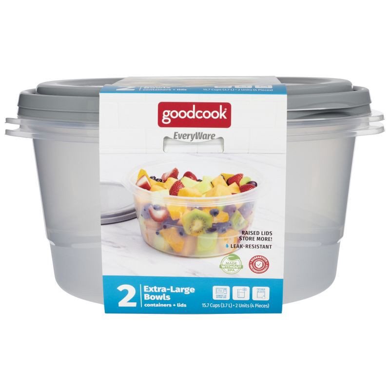 slide 1 of 6, GoodCook EveryWare Round Food Storage Containers - 15.7 Cups - 4pcs/2ct - Gray, 4 ct, 2 ct