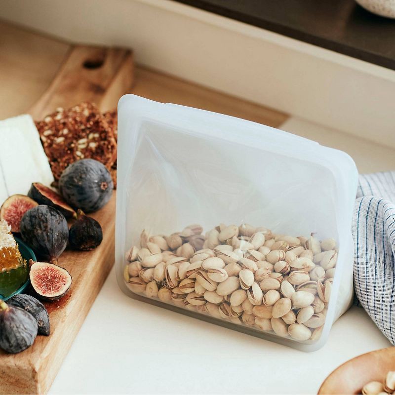 slide 3 of 7, stasher Premium Silicone Reusable Food Storage Stand-Up Mid Bag - Clear, 1 ct