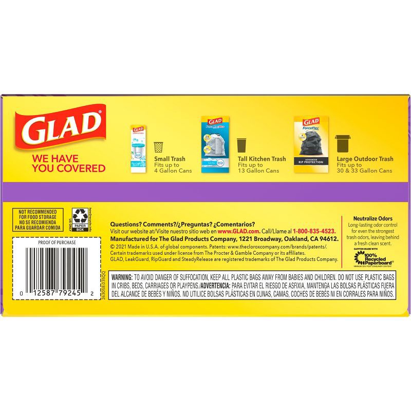 slide 10 of 10, Glad ForceFlex Tall Kitchen Drawstring Trash Bags - Gain Lavender with Febreze Freshness - 13gal, 13 gal