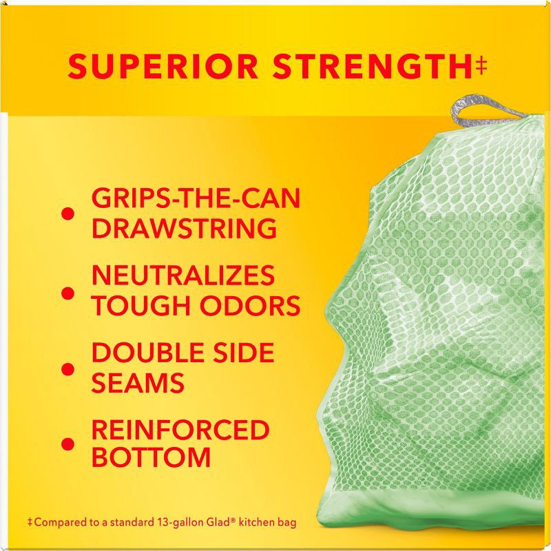 slide 17 of 18, Glad ForceFlex MaxStrength Tall Kitchen Drawstring Trash Bags - Febreze Sweet Citron & Lime - 13gal/45ct, 45 ct; 13 gal
