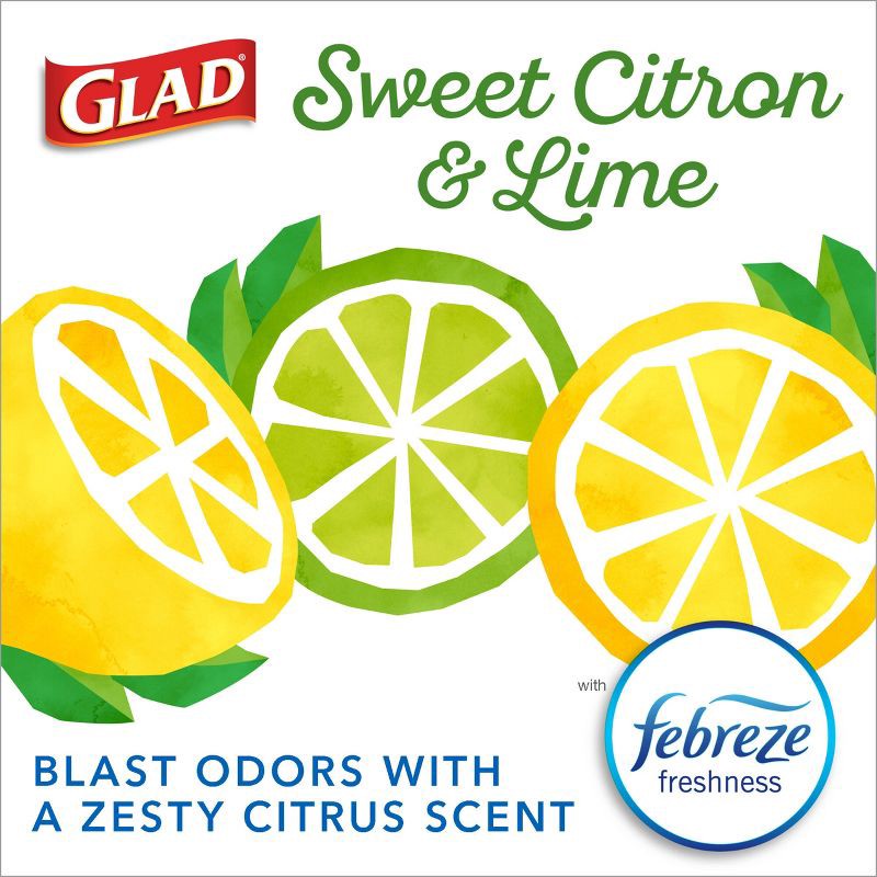 slide 4 of 18, Glad ForceFlex MaxStrength Tall Kitchen Drawstring Trash Bags - Febreze Sweet Citron & Lime - 13 Gallon/45ct, 45 ct; 13 gal