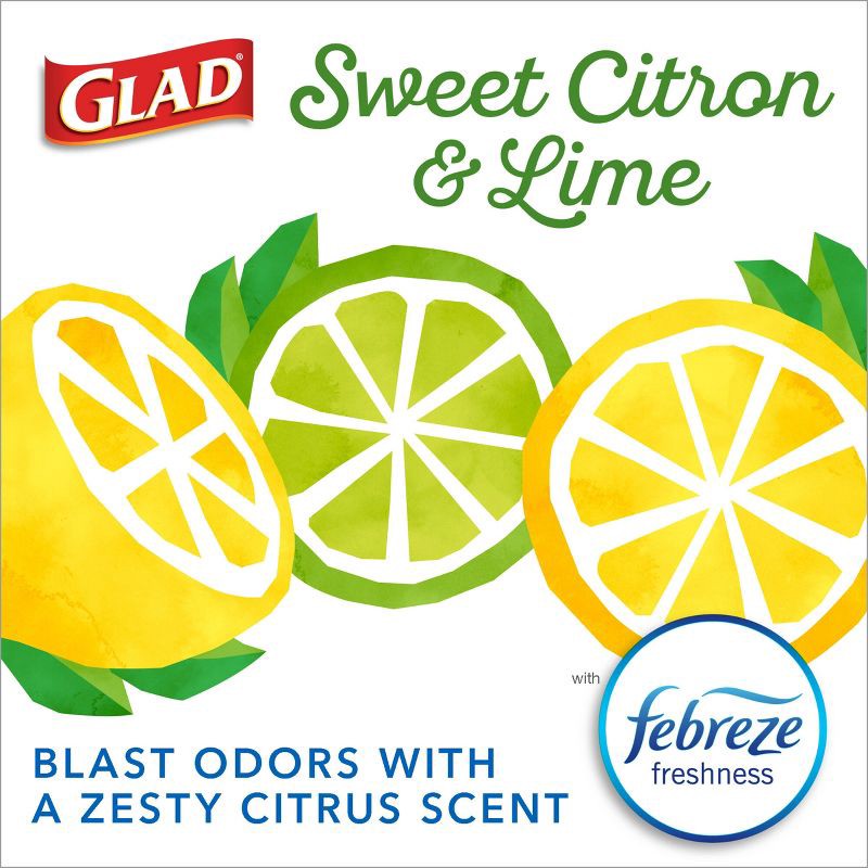 slide 4 of 11, Glad ForceFlex MaxStrength Tall Kitchen Drawstring Trash Bags - Febreze Sweet Citron & Lime - 13gal/45ct, 45 ct; 13 gal