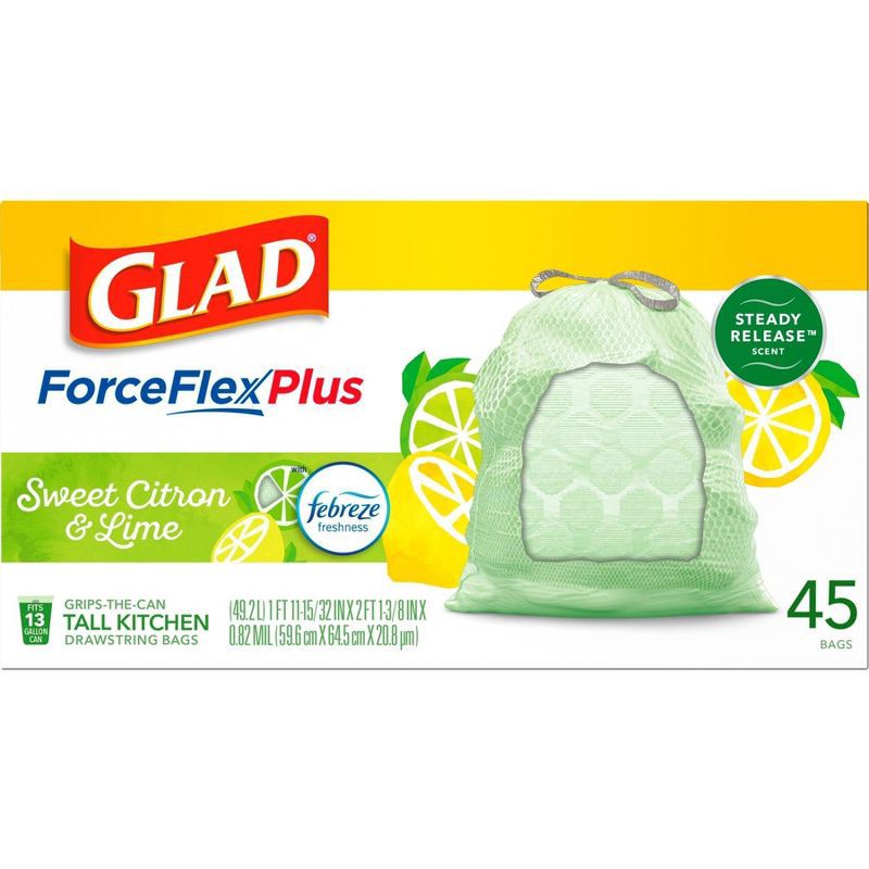 Glad ForceFlexPlus Tall Kitchen Trash Bags, 13 Gallon (Sweet