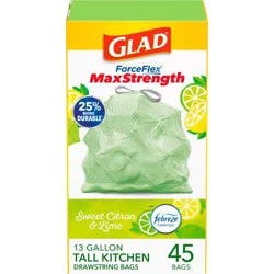 Glad ForceFlex MaxStrength Tall Kitchen Drawstring Trash Bags - Febreze Sweet Citron & Lime - 13gal/45ct
