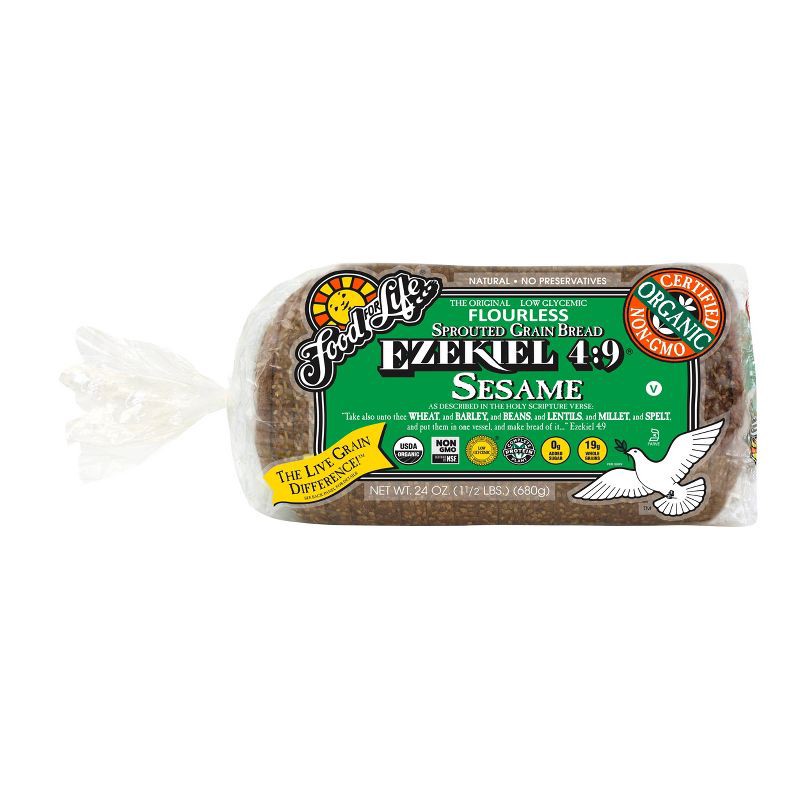 slide 1 of 3, Food For Life Ezekiel 4:9 Organic Frozen Sprouted Whole Grain Sesame Bread - 24oz, 24 oz