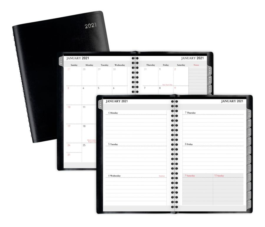 slide 4 of 4, Office Depot Brand Weekly/Monthly Planner, 5'' X 8'', Black, January To December 2021, Od711400, 1 ct