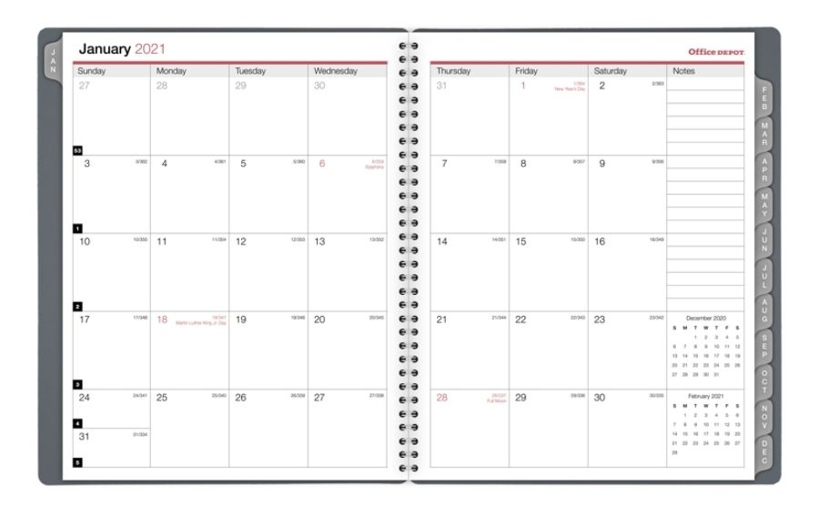 slide 4 of 4, Office Depot Weekly/Monthly Appointment Planner, 8-1/2'' X 11'', Silver, January 2021 To December 2021, Od711830, 1 ct