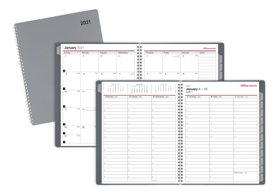 slide 3 of 4, Office Depot Weekly/Monthly Appointment Planner, 8-1/2'' X 11'', Silver, January 2021 To December 2021, Od711830, 1 ct