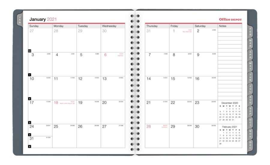 slide 2 of 3, Office Depot Monthly Planner, 7'' X 8-3/4'', Silver, January To December 2021, Od001730, 1 ct