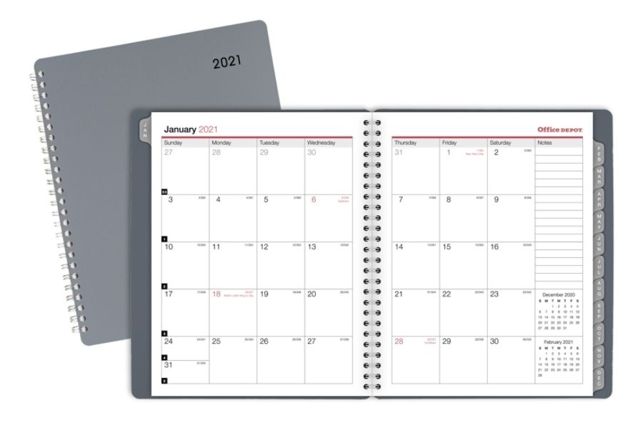 slide 3 of 3, Office Depot Monthly Planner, 7'' X 8-3/4'', Silver, January To December 2021, Od001730, 1 ct