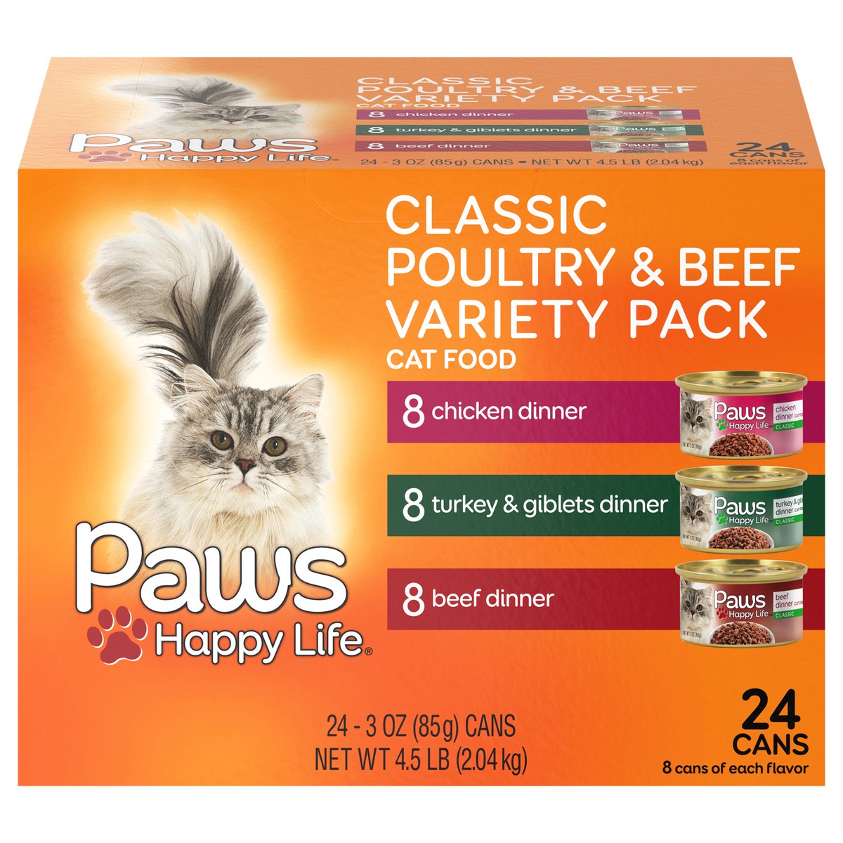 slide 1 of 15, Paws Happy Life Variety Pack Classic Poultry & Beef Cat Food 24 ea, 24 ct