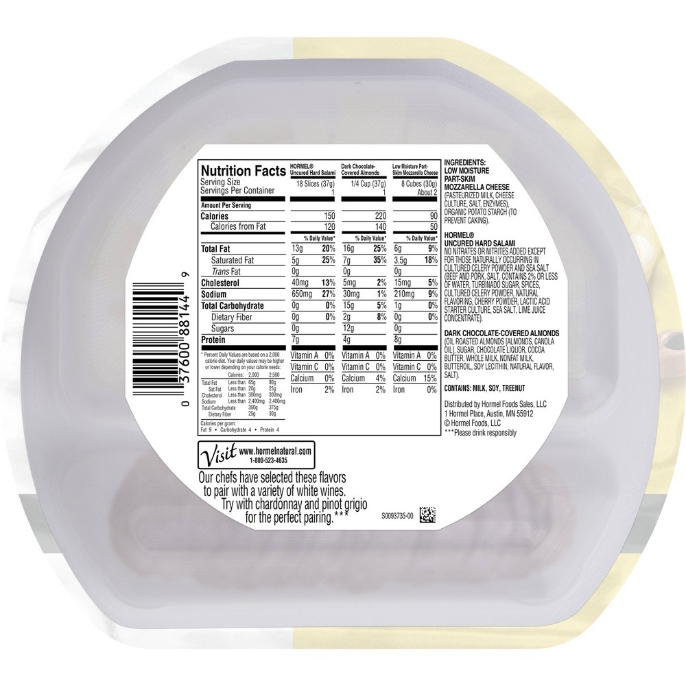 slide 2 of 2, Hormel Natural Choice Salami, Mozzarella and Chocolate Almonds White Wine Pairing, 4.85 oz
