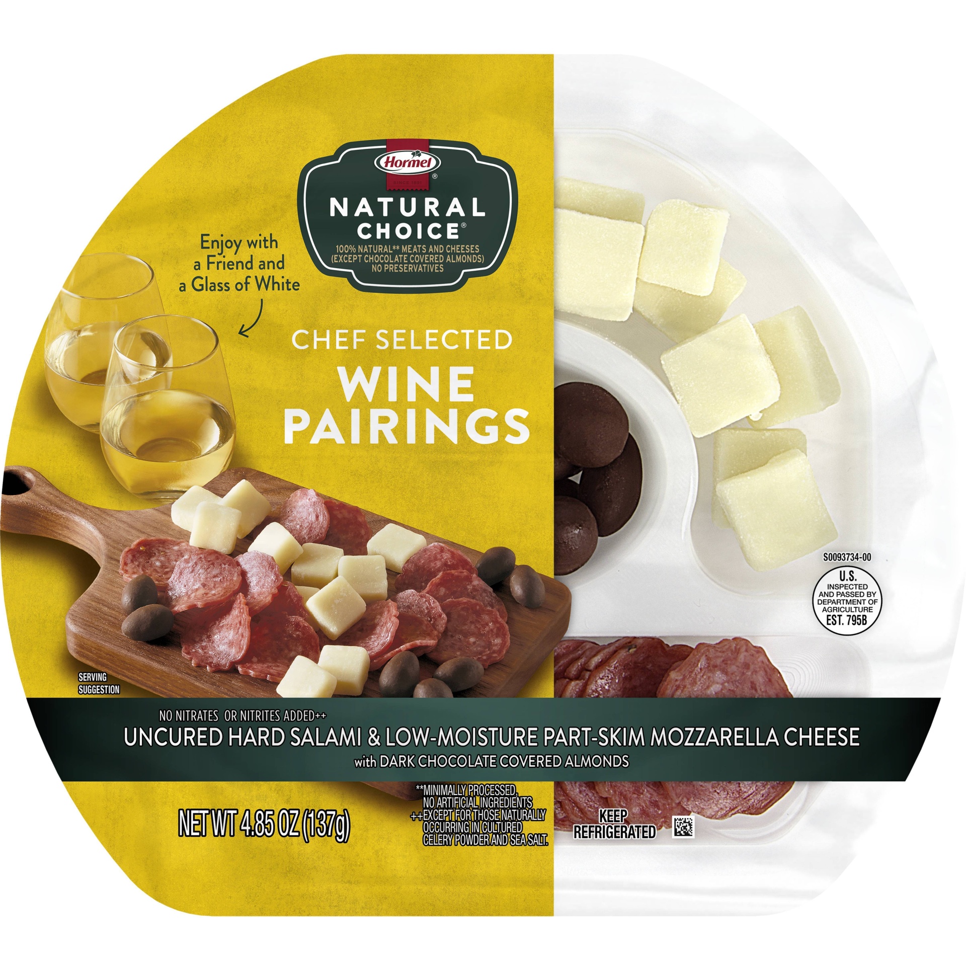 slide 1 of 2, Hormel Natural Choice Salami, Mozzarella and Chocolate Almonds White Wine Pairing, 4.85 oz