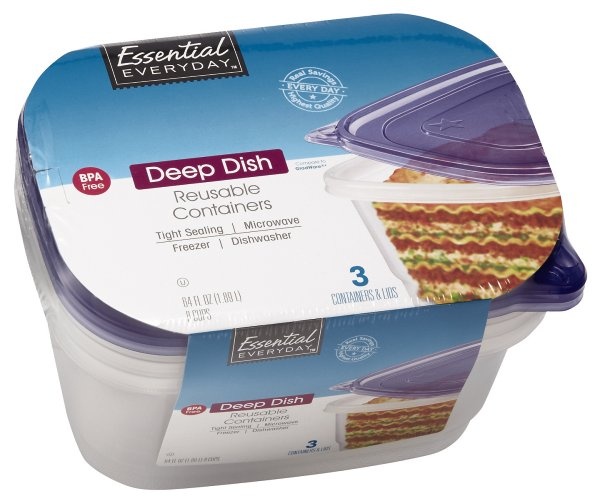 slide 1 of 1, Essential Everyday Deep Dish Containr Dispos Entre, 3 ct