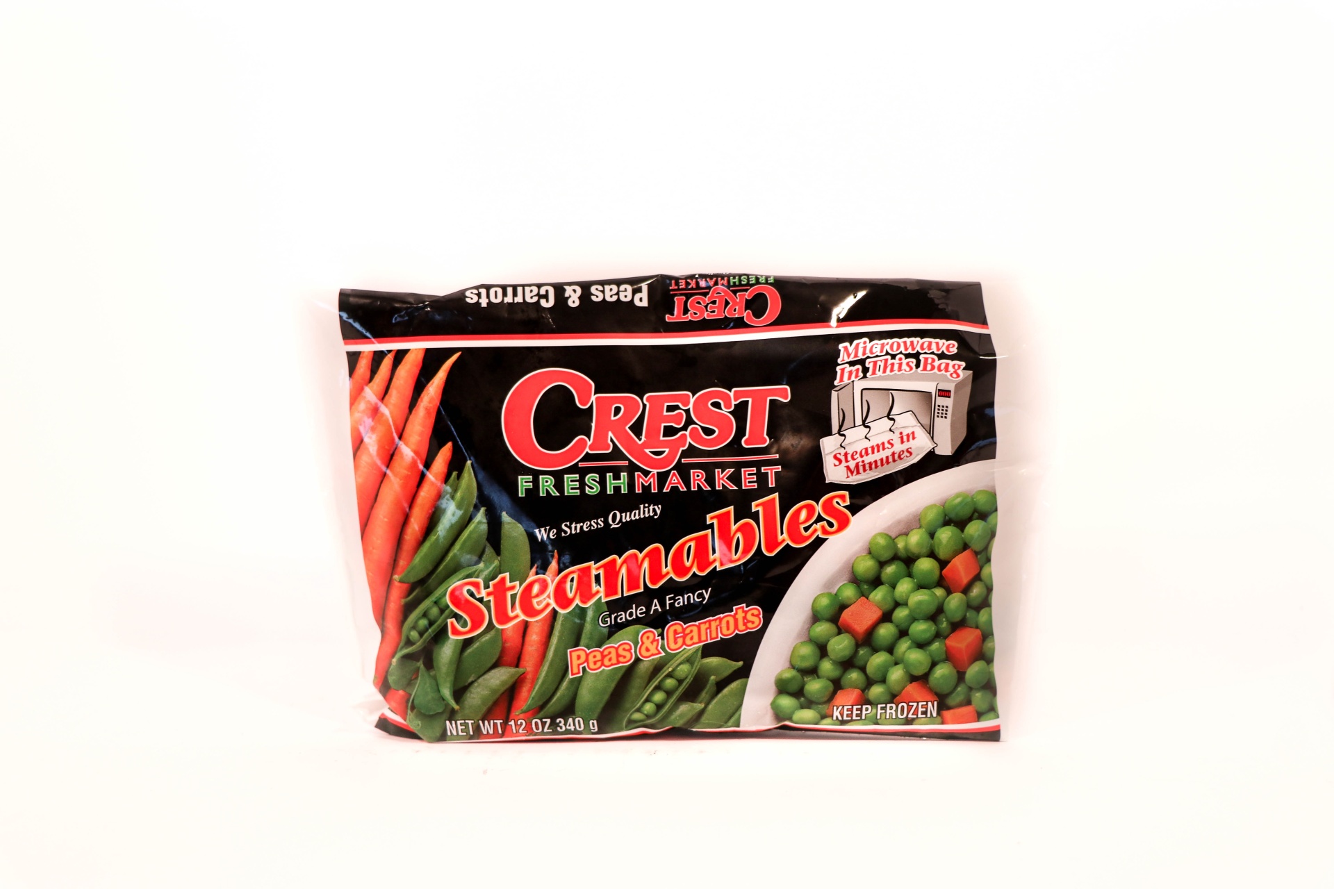 slide 1 of 1, Steamed Peas & Carrots, 12 oz