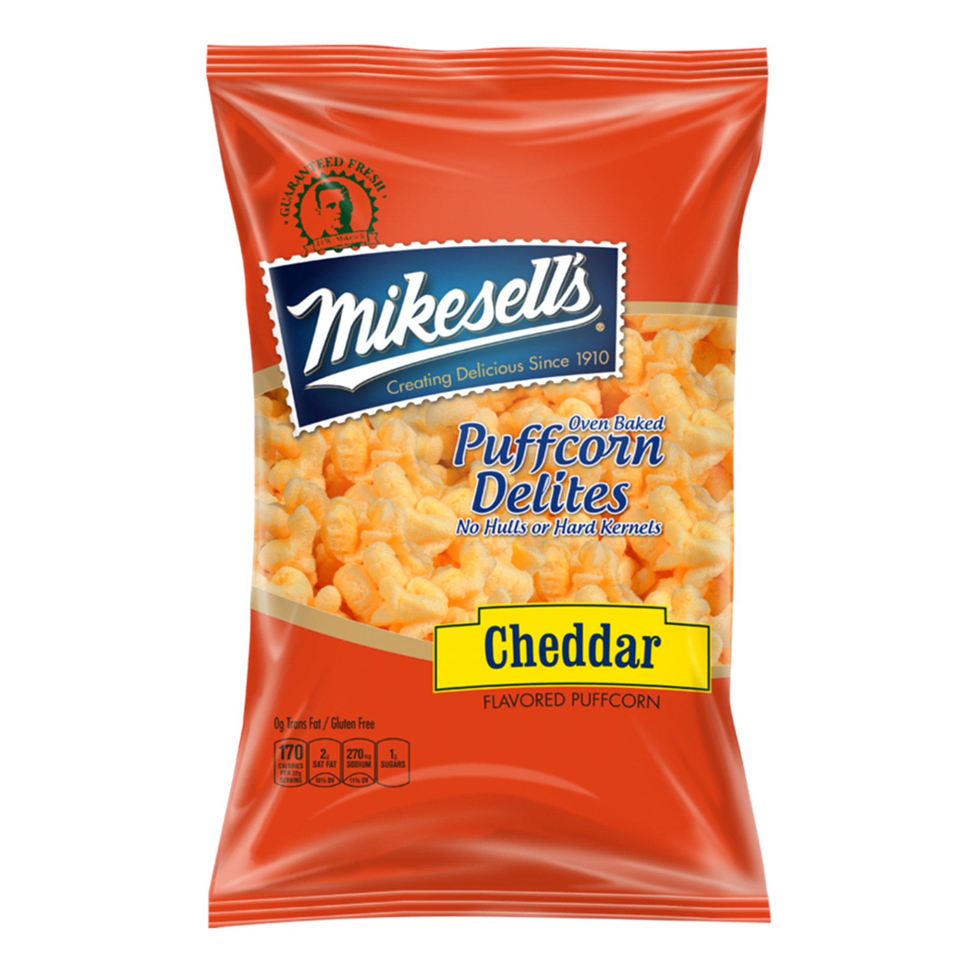 slide 1 of 1, Mikesell's Cheddar Cheese Puffcorn Delites, 6 oz