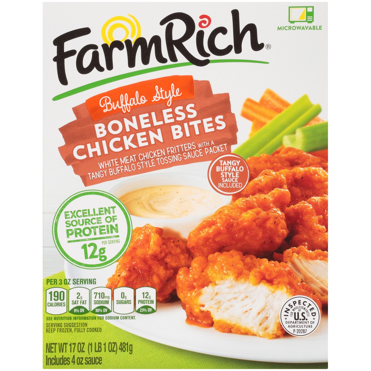 slide 1 of 8, Farm Rich Buffalo Style Boneless Chicken Bites, 17 oz