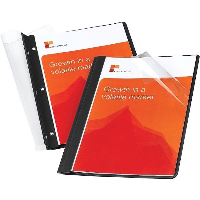 slide 2 of 2, Office Depot Brand Clear-Front Report Covers With Linen Texture, Black, Pack Of 5, 5 ct