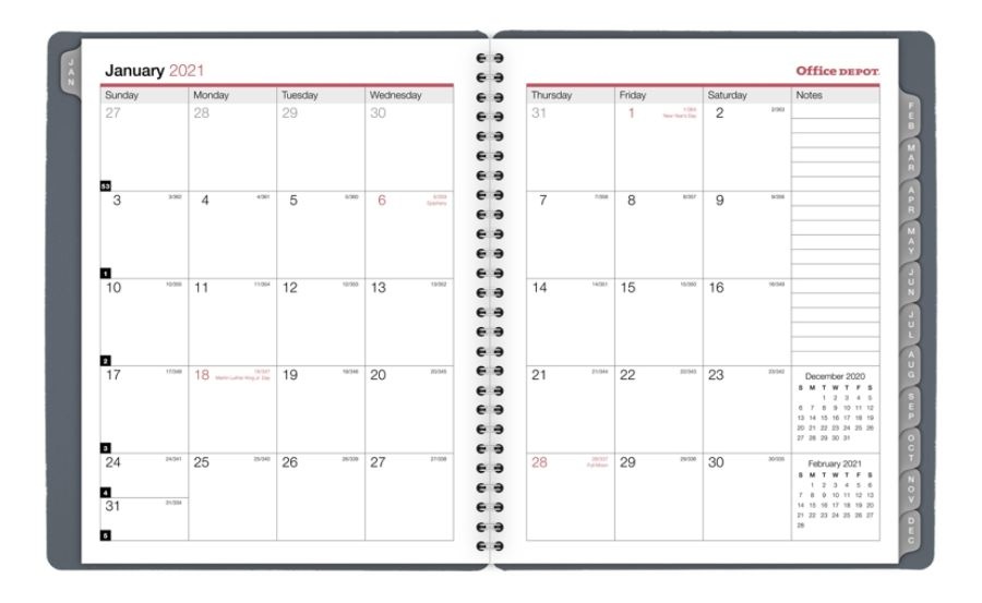 slide 2 of 4, Office Depot Weekly/Monthly Appointment Book, 7'' X 8-3/4'', Gray, January 2021 To December 2021, Od710930, 7 in