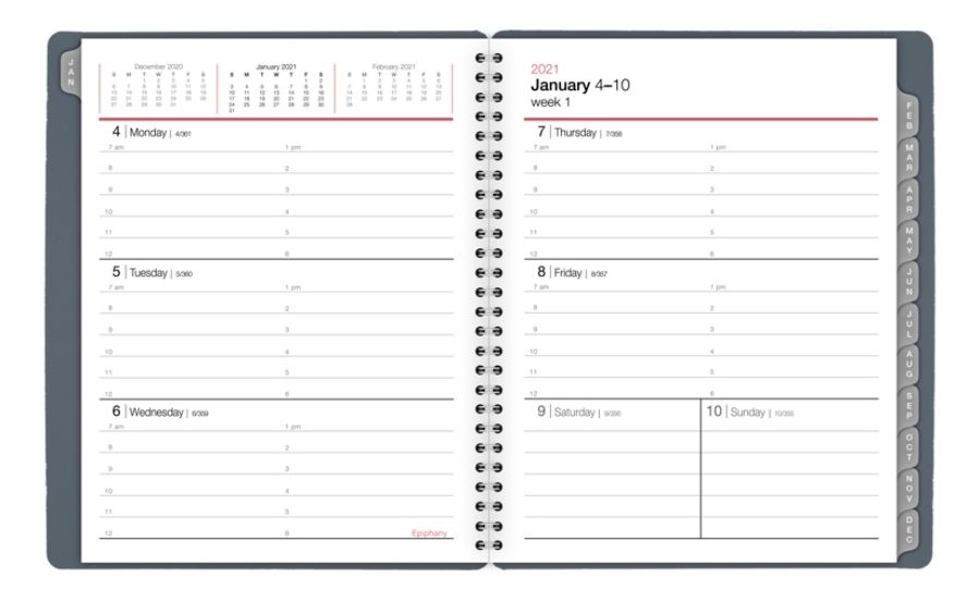 slide 3 of 4, Office Depot Weekly/Monthly Appointment Book, 7'' X 8-3/4'', Gray, January 2021 To December 2021, Od710930, 7 in