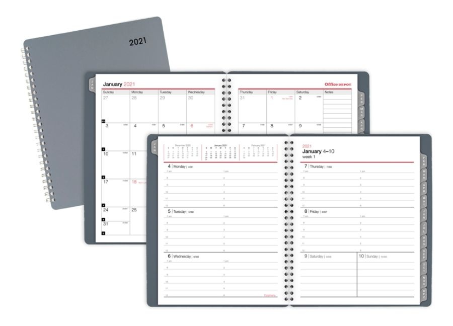 slide 4 of 4, Office Depot Weekly/Monthly Appointment Book, 7'' X 8-3/4'', Gray, January 2021 To December 2021, Od710930, 7 in