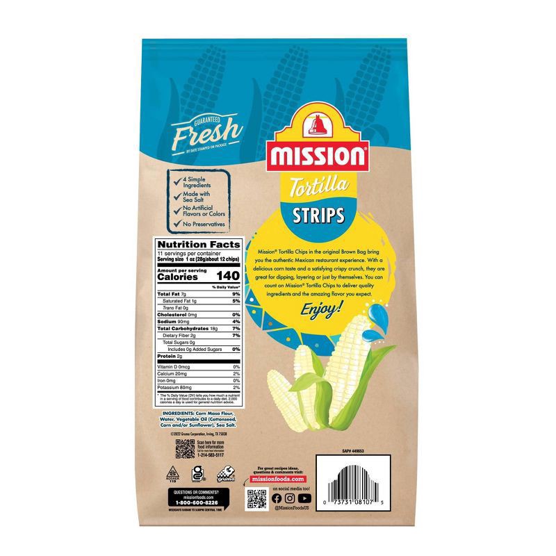 slide 2 of 4, Mission Strips Tortilla Chips - 11oz, 11 oz