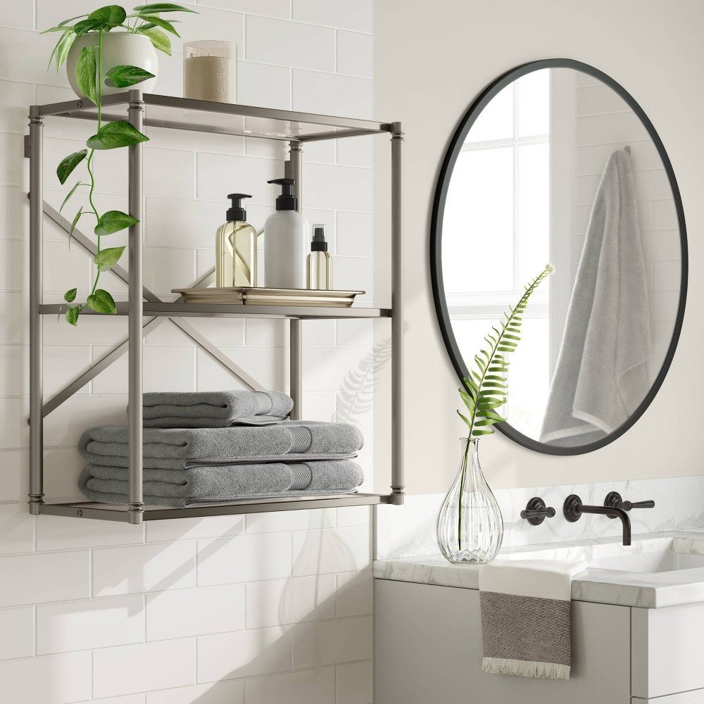 slide 3 of 3, Metal/Glass Wall Cabinet Brushed Nickel - Threshold, 1 ct