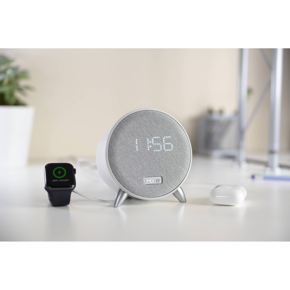 slide 12 of 12, iHome Bluetooth Alarm Clock with Dual USB Charging and Nightlight - White/White, 1 ct