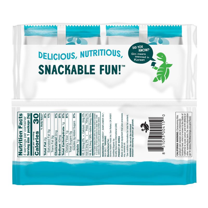 slide 9 of 9, GimMe Organic Seaweed Sea Salt Snacks - 0.7oz/4pk, 0.7 oz, 4 ct