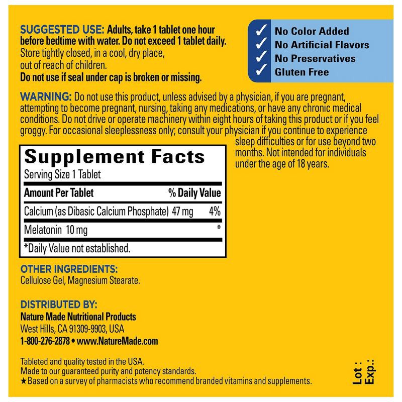 slide 3 of 8, Nature Made Melatonin Extra Strength 100% Drug Free Sleep Aid for Adults 10mg per serving Tablets - 70ct, 70 ct; 10 mg