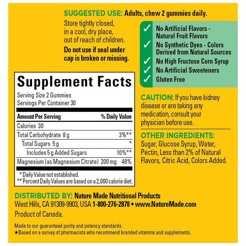 slide 3 of 10, Nature Made High Absorption Magnesium Citrate 200mg Vitamin Gummies - 60ct, 200mg, 60 ct