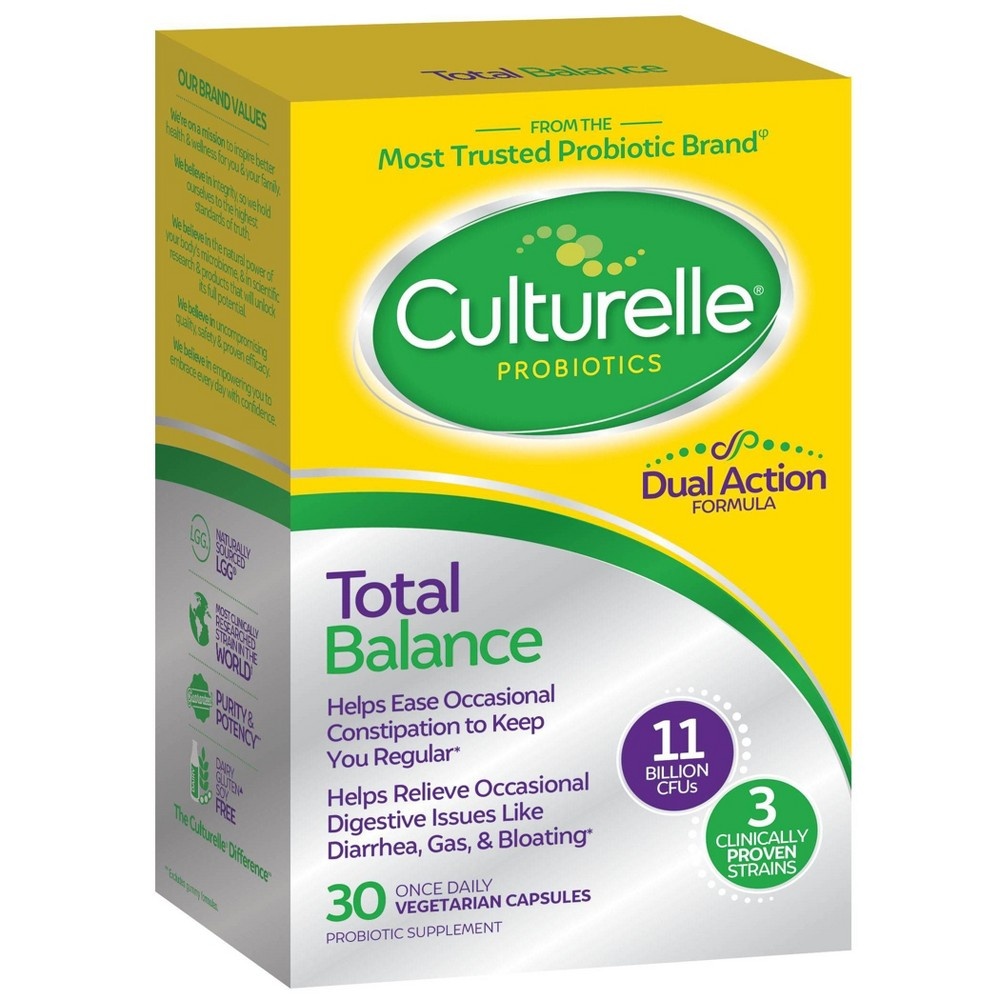 slide 2 of 5, Culturelle Total Balance Dual Action Multi-Strain Probiotic Formula, Diarrhea + Constipation, 30 ct