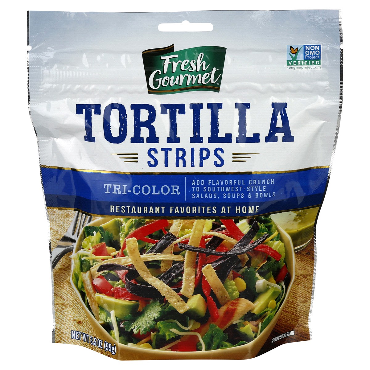 slide 1 of 5, Fresh Gourmet Tricolor Tortilla Strips, 3.5 oz, 3.5 oz