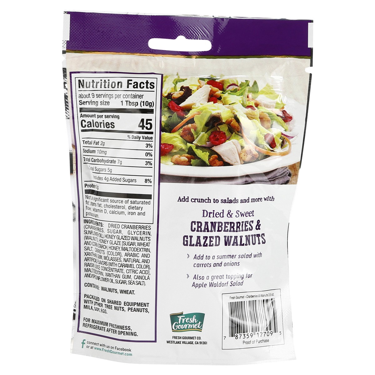 slide 2 of 2, Fresh Gourmet Dried & Sweet Cranberries & Glazed Walnuts 3.5 oz, 3.5 oz