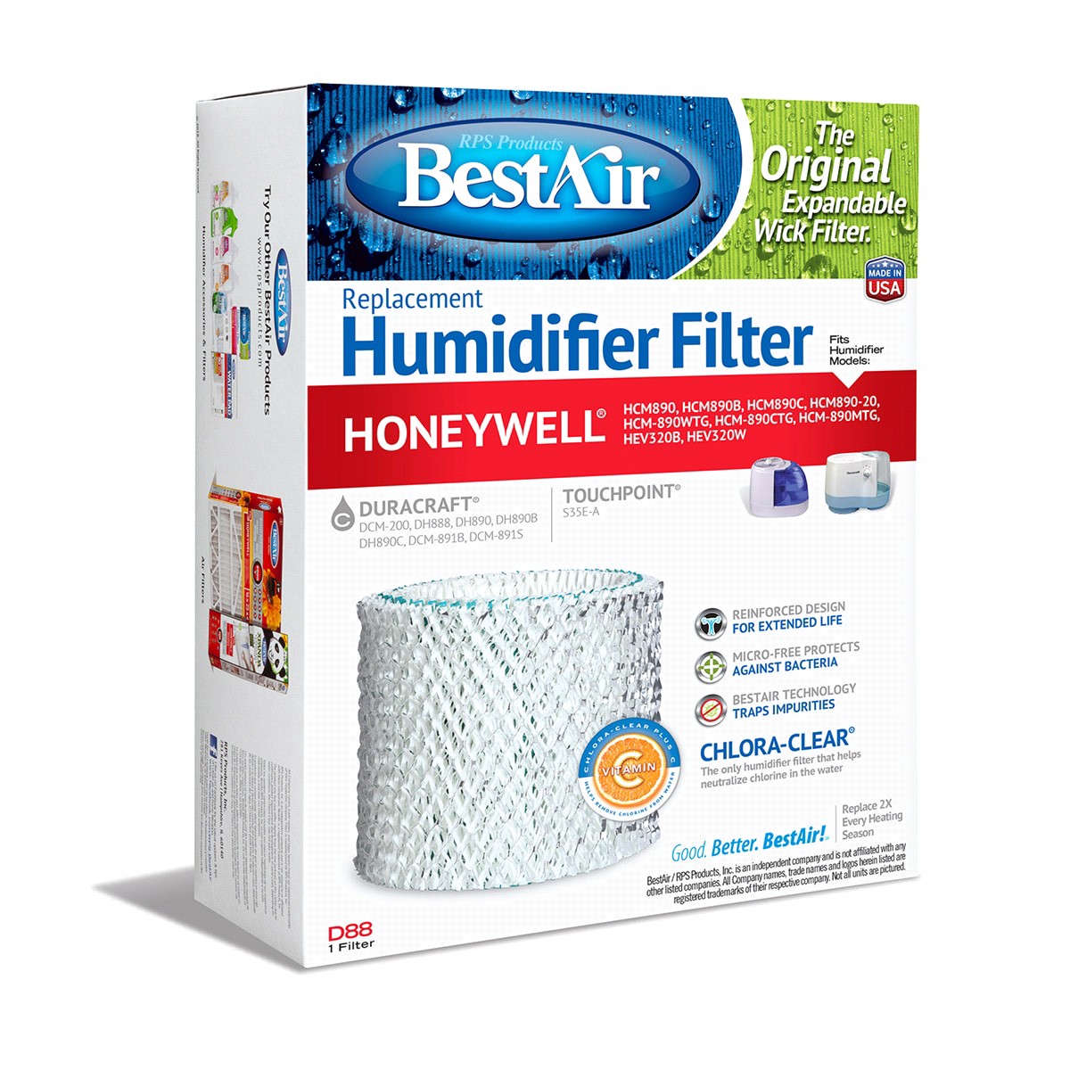 slide 2 of 2, BestAir Extended Life Humidifier Filter For Duracraft & Honeywell Humidifiers, D88, 1 ct