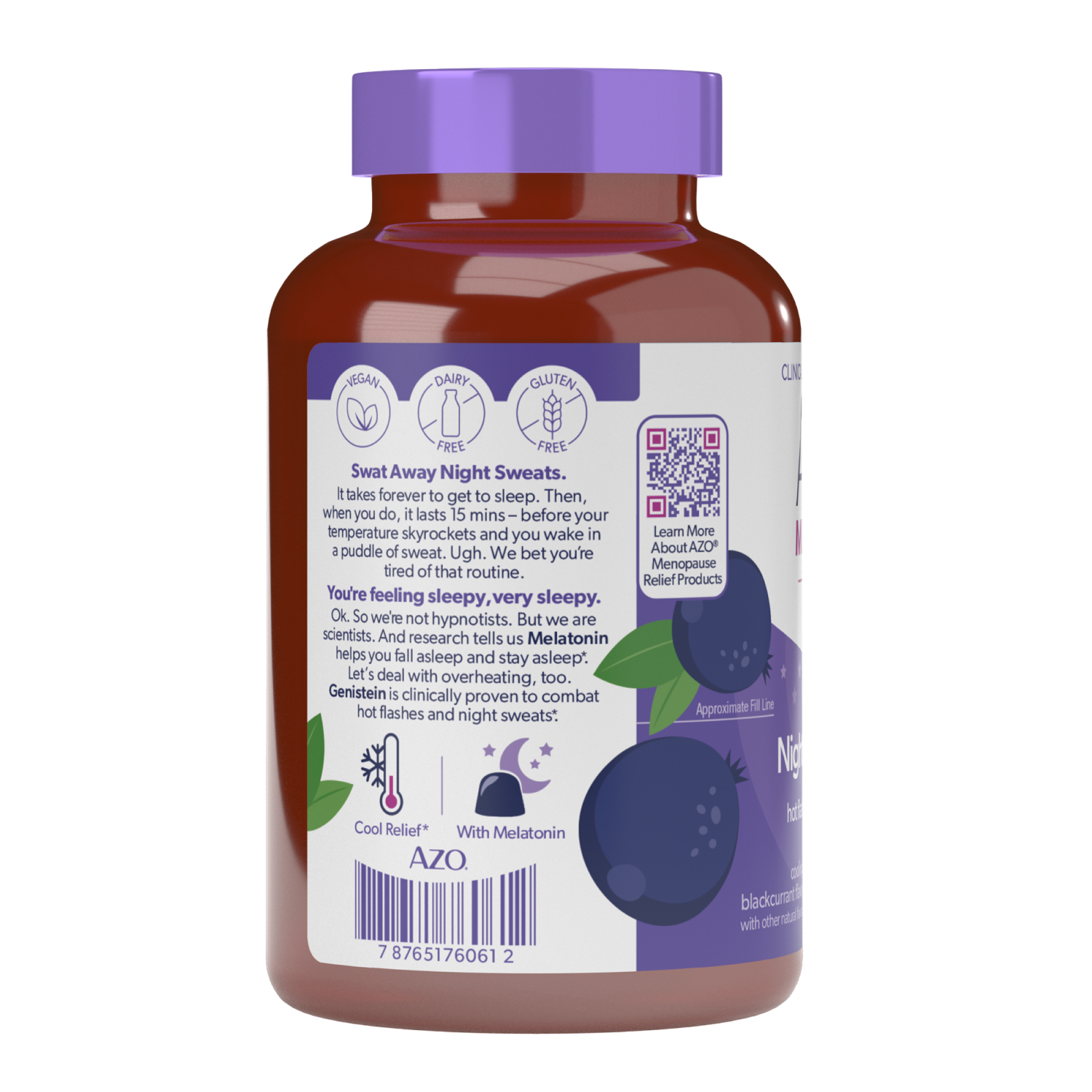 slide 2 of 3, AZO Nighttime Blackcurrant Flavor Menopause Relief 30 Gummies, 30 ct