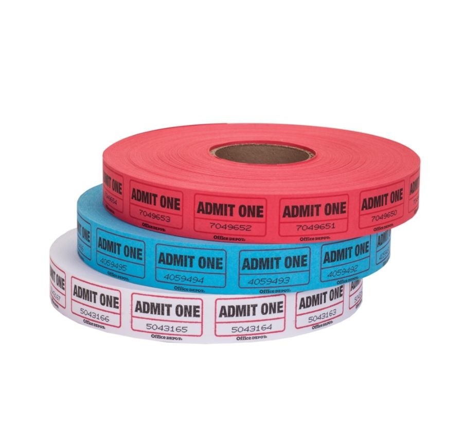 slide 4 of 10, Office Depot Brand Ticket Roll, Single Coupon, Assorted, Roll Of 2,000, No Color Choice, 1 ct