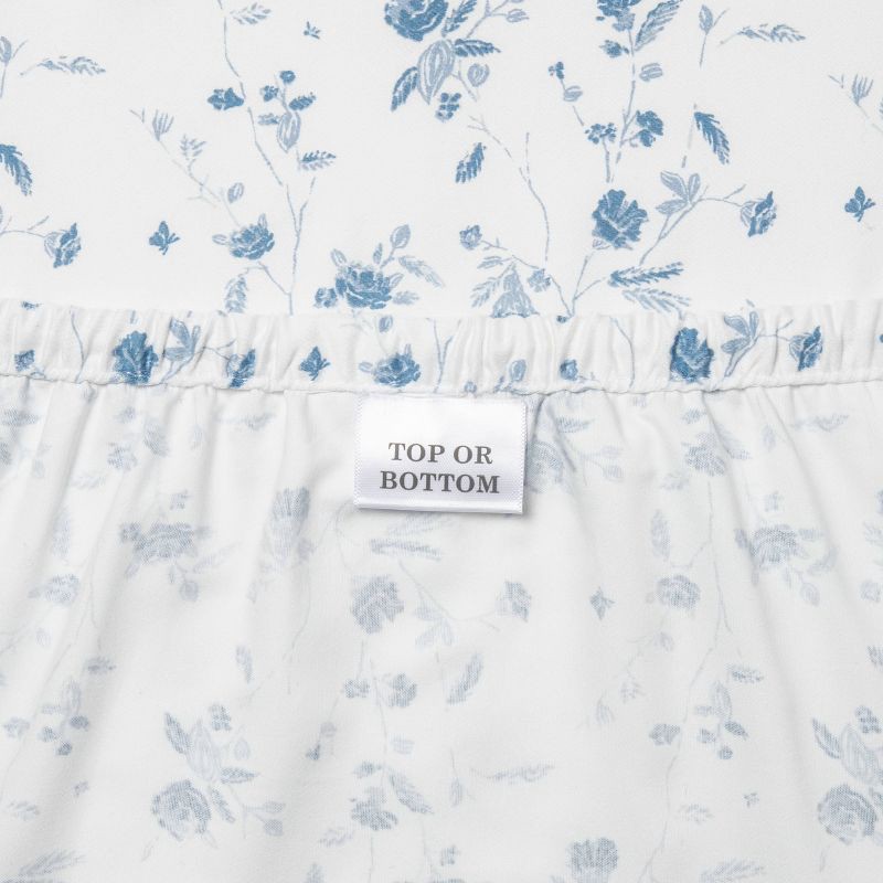 slide 4 of 4, Twin/Twin XL Printed Performance 400 Thread Count Sheet Set White/Blue Floral - Threshold™: Cotton Satin, 3-Piece Set, 1 ct