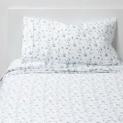 Twin/Twin XL Printed Performance 400 Thread Count Sheet Set White/Blue Floral - Threshold™