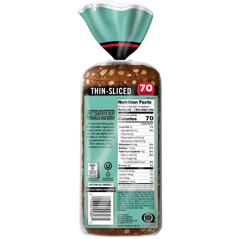 slide 12 of 16, Dave's Killer Bread Sprouted Whole Grains Thin Sliced Bread - 20.5oz, 20.5 oz